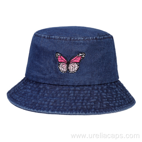 Cotton denim embroidered bucket hat